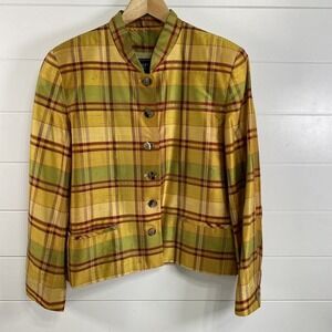 Vintage Burberrys Jacket Womens 10 Plaid 100% Silk Button Up Blazer 90s Designer